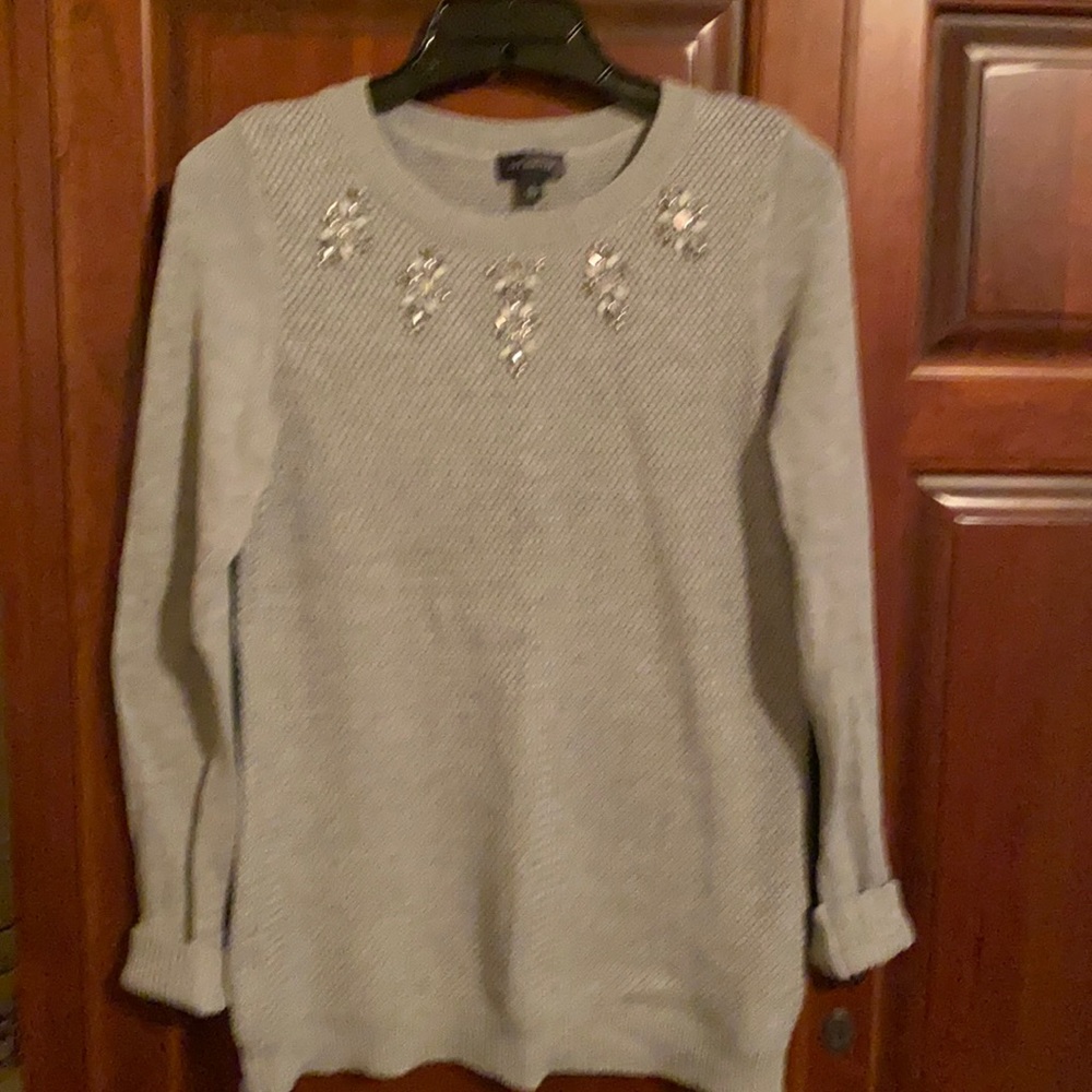 Grey Jeweled Neck Sweater